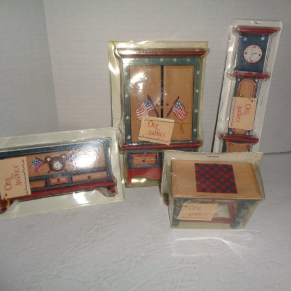 Ode To America, Mini Wooden Furniture By RUSS, Lot Of Four, New Sealed - Picture 2 of 7